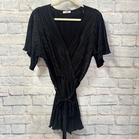 Black Romper with Tie Waist - Picture 1 of 5